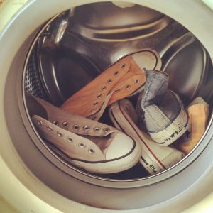 shoes, washing machine, white